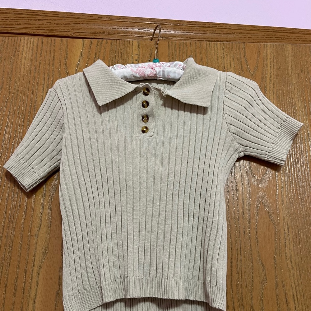 YesStyle Ribbed Button Down Shirt - Cream